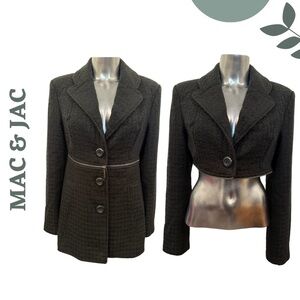 Mac & Jac 2-in-1 Convertible Blazer Jacket, Black Textured Zip-Off Hem – Medium